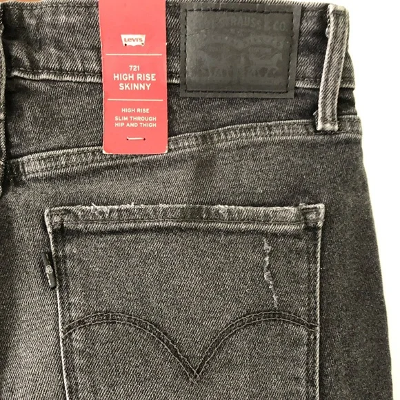 Levi's 721 High Rise Distressed Black Jeans Size 30 - Picture 6 of 9